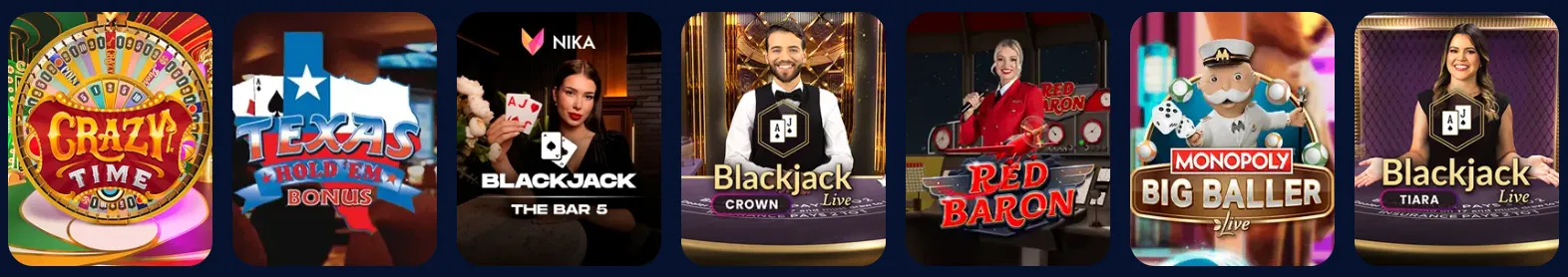 Nika Casino live casino section – play blackjack, roulette and baccarat with real dealers